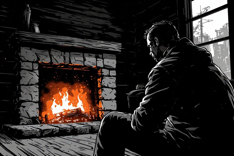 El fuego de la chimenea extinguiéndose