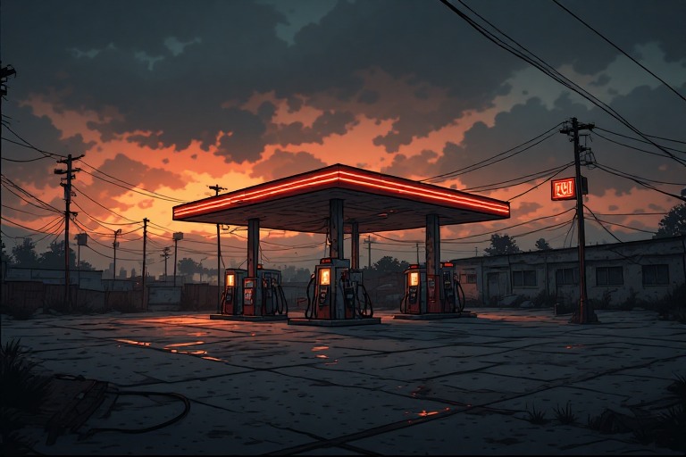 Atmósfera post-apocalíptica en gasolinera