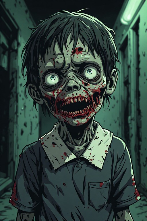 Niño infectado con uniforme escolar