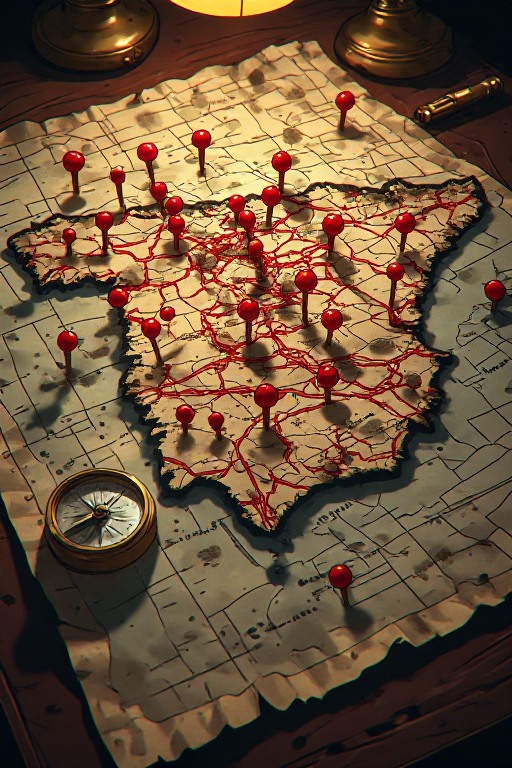 Mapa de España marcado con puntos de brote