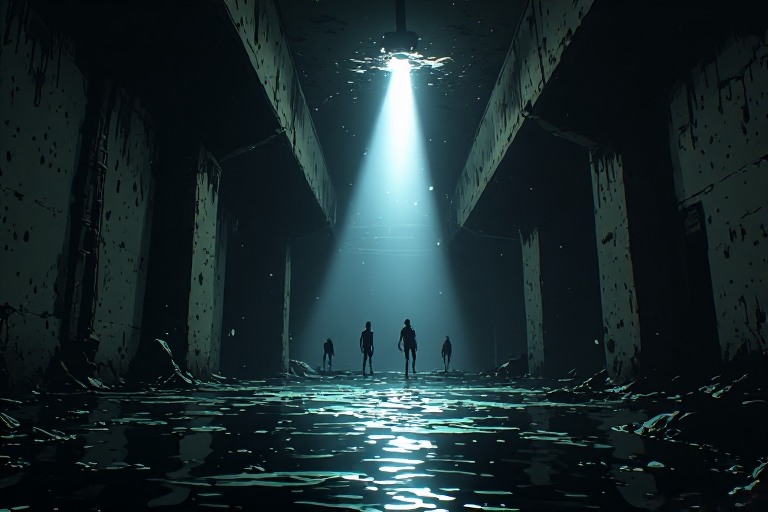 Túnel de alcantarillado oscuro y húmedo