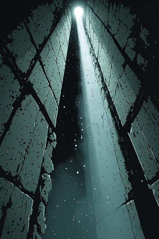 Deep concrete drainage tunnel with ominous claw marks on the walls, flashlight beam cutting through darkness