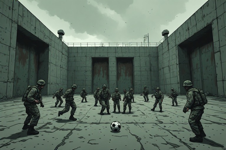 Infected soldiers playing football